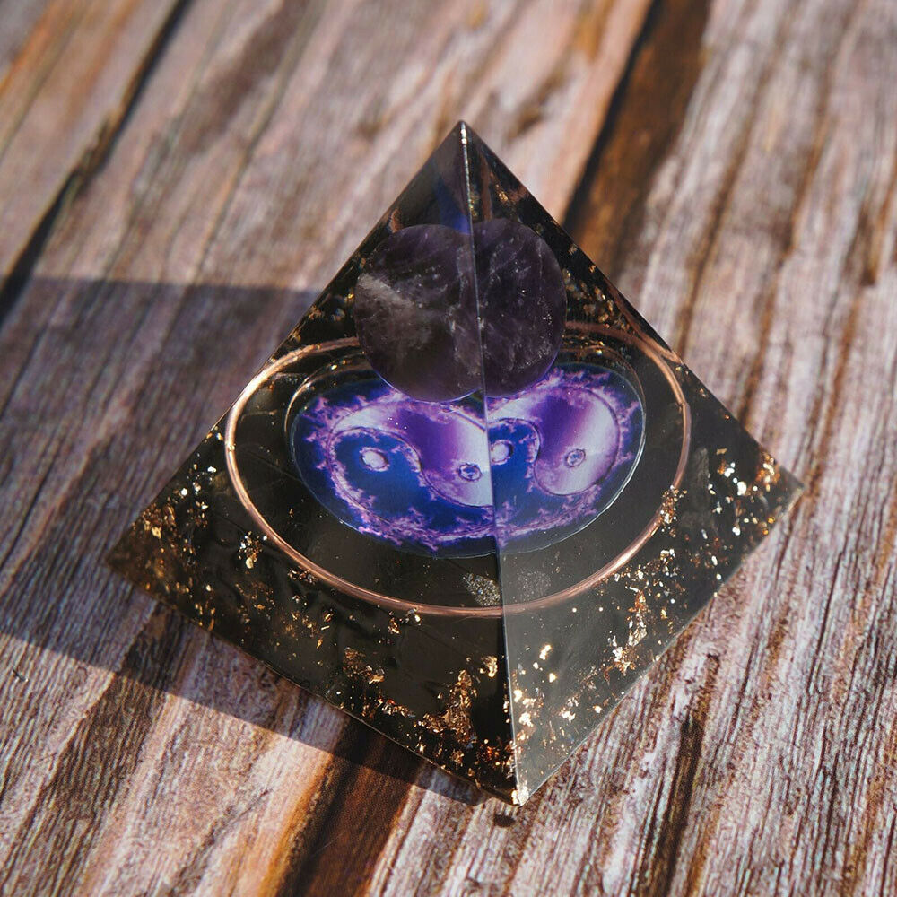 US TOP REIKI ENERGY CHARGED AMETHYST CRYSTAL FOR CALMING ORGONE ORGONITE PYRAMID
