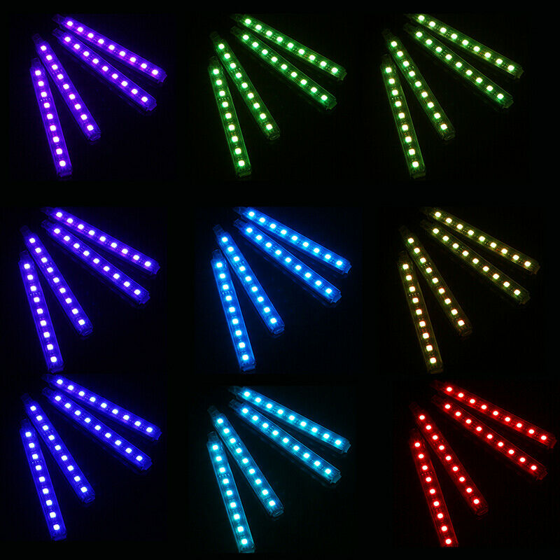 4Pcs 9 LED LED Strip Colorful Light Waterproof Remote Control For Car Truck