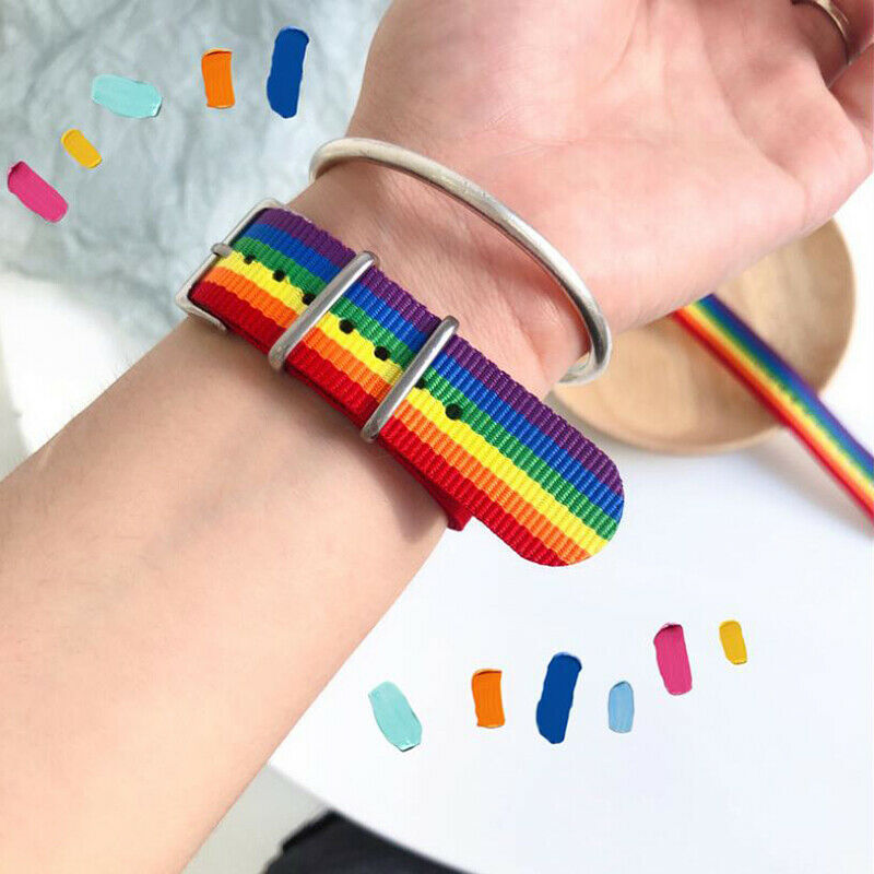 Hip Hop Rainbow Nylon Canvas Couple Bracelet Watch Band Strap Bangle Jewe.l8