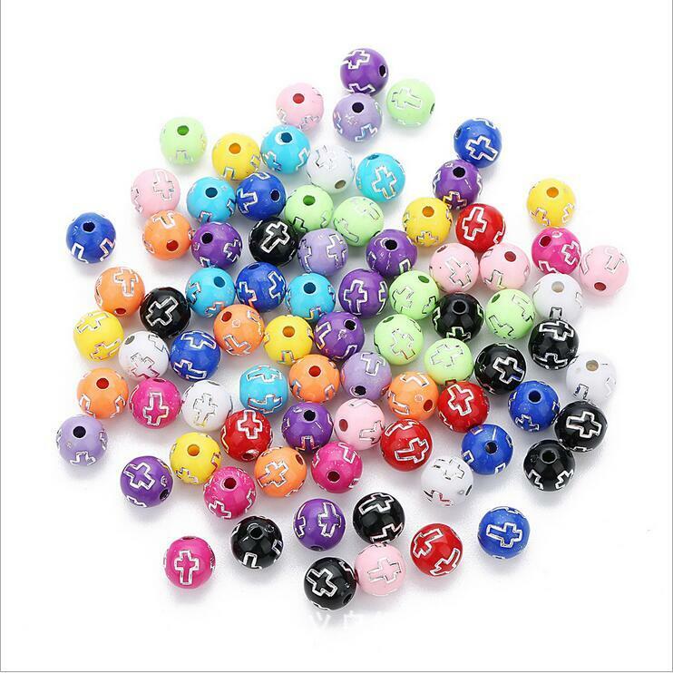 100X Round Cross pattern Mixed Acrylic Beads DIY Pacifier clip Jewelry 8mm