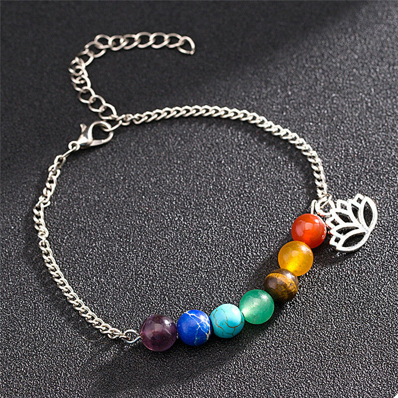 Colorful Beads Bracelet Lotus Pendant Energy Yoga Ankle Chain Jewel.l8