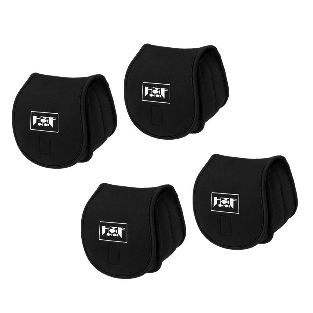 4x Neoprene Fishing Reel Bag Shockproof Cover Storage Sleeve - Black