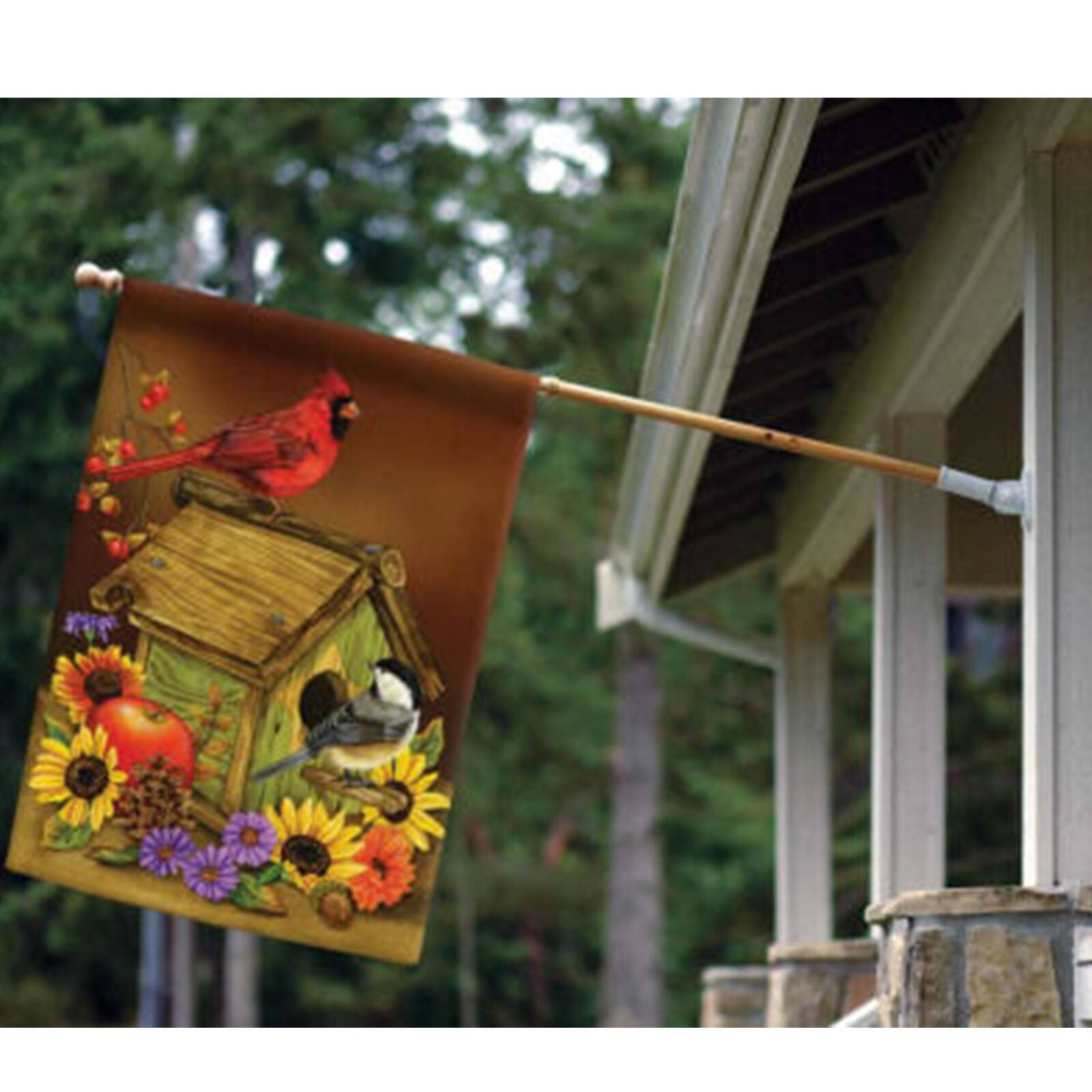 Toland Autumn Melody 28 x 40 Cute Fall Flower Cardinal Bird House Flag