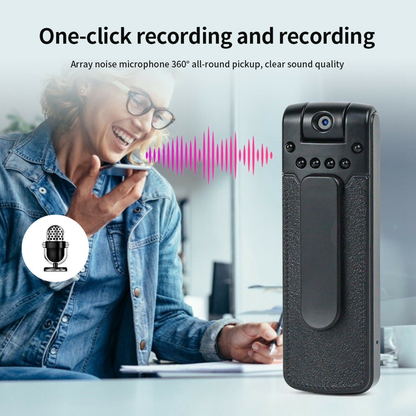 Body Camera Wearable Hidden Camcorder 180-Degree Voice Recording & Back Clip