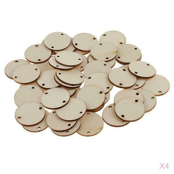 200 Pieces Round Wood Pieces, Wooden Circles Discs WITH HOLES for Home