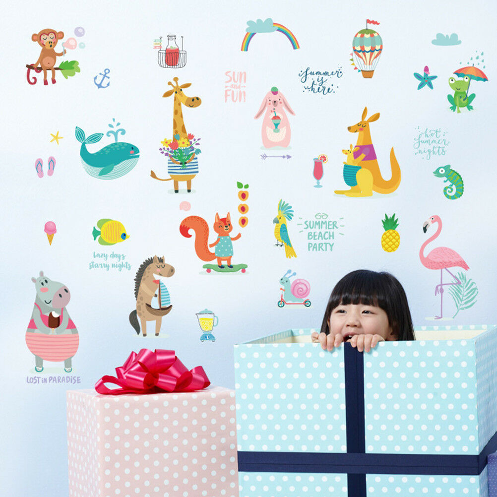 cartoon monkey whale flamingo mural wall stickers baby bedroom decor  BDAU