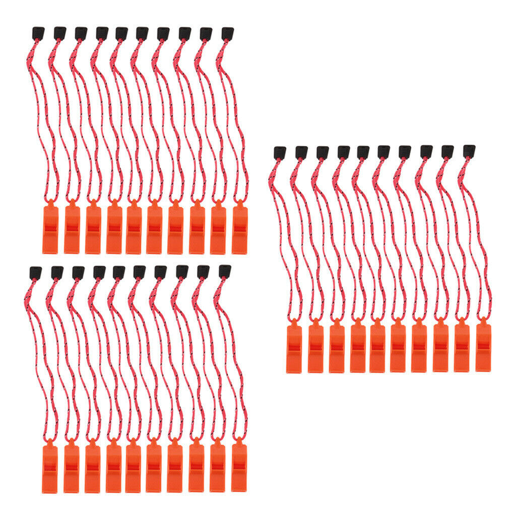 30Pcs Whistle with Lanyard for Safety Hiking Hunting Dog Training Orange