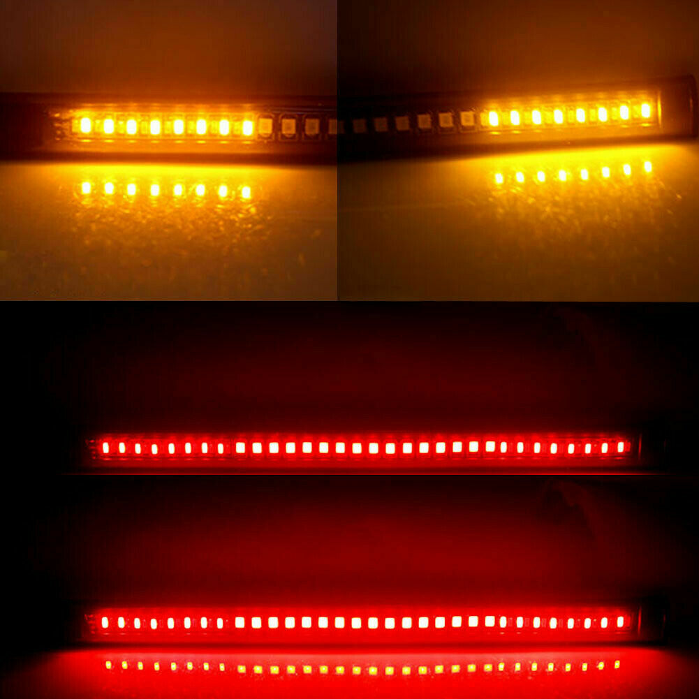 48 LED Motorcycle Flexible Turn Signal Amber Integrated 2 Strip Brake Tail Light