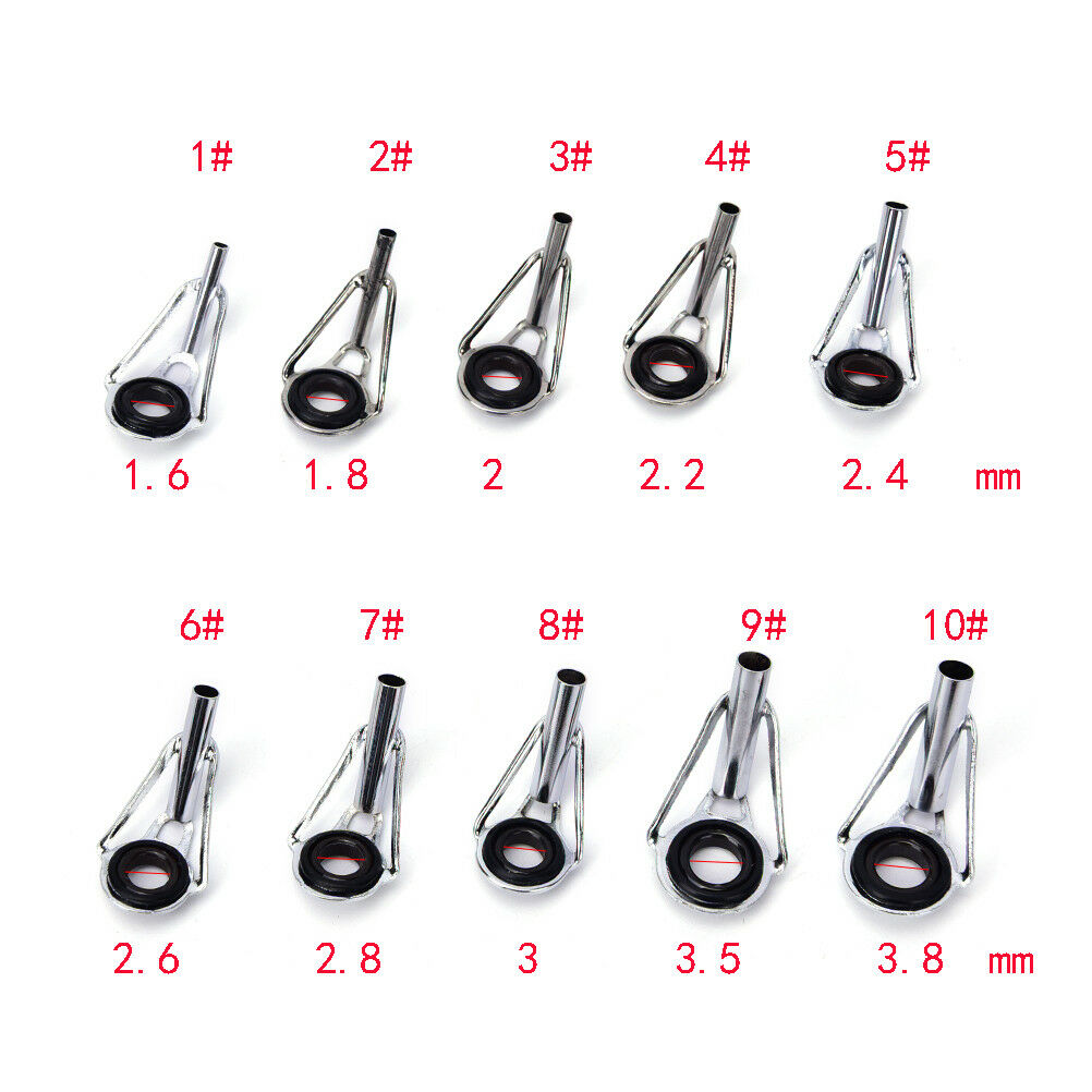 80pcs 10Sizes Steel Fishing Rod Pole Guide Tip Top Ring Eye Repair Kit Black BDA