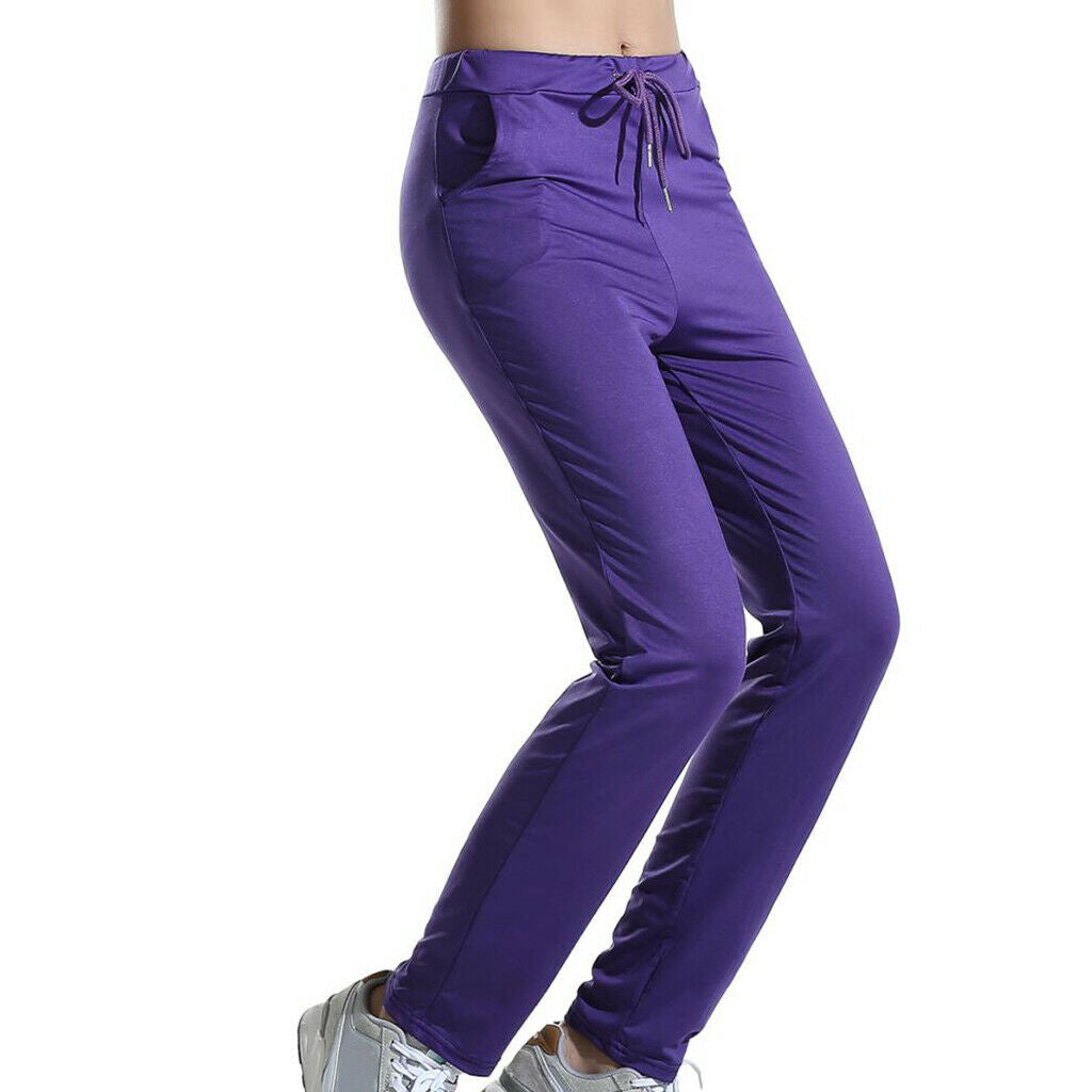 Womens Sweatpants Yoga Pants with Pockets Sport Workout Bottoms L Purple