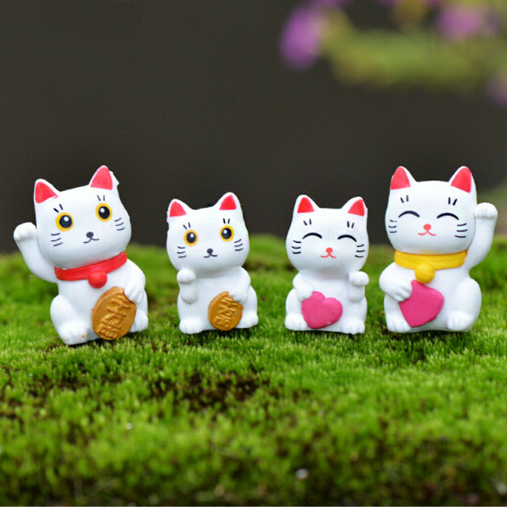 4X Cartoon Lucky Cats Micro Landscape Garden Decorations Miniatures Orname.l8