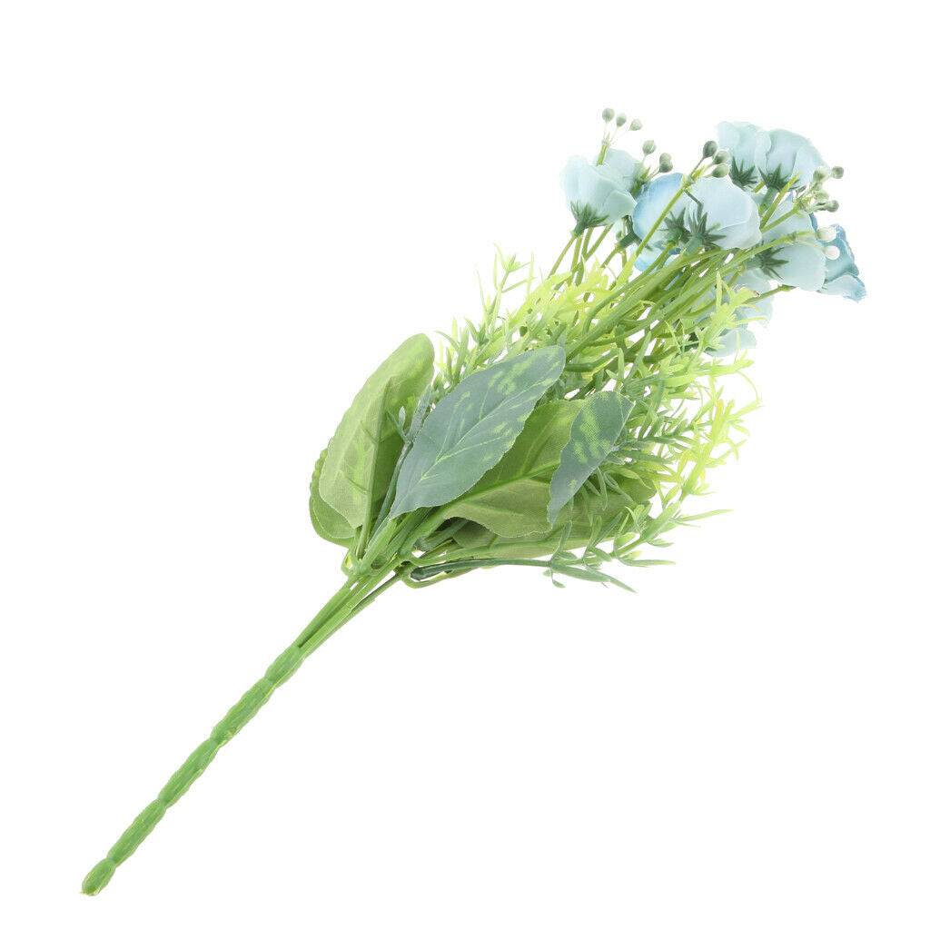 1 Piece 15-Head Artificial Silk Rose Flower Heads Home Garden Decor Blue