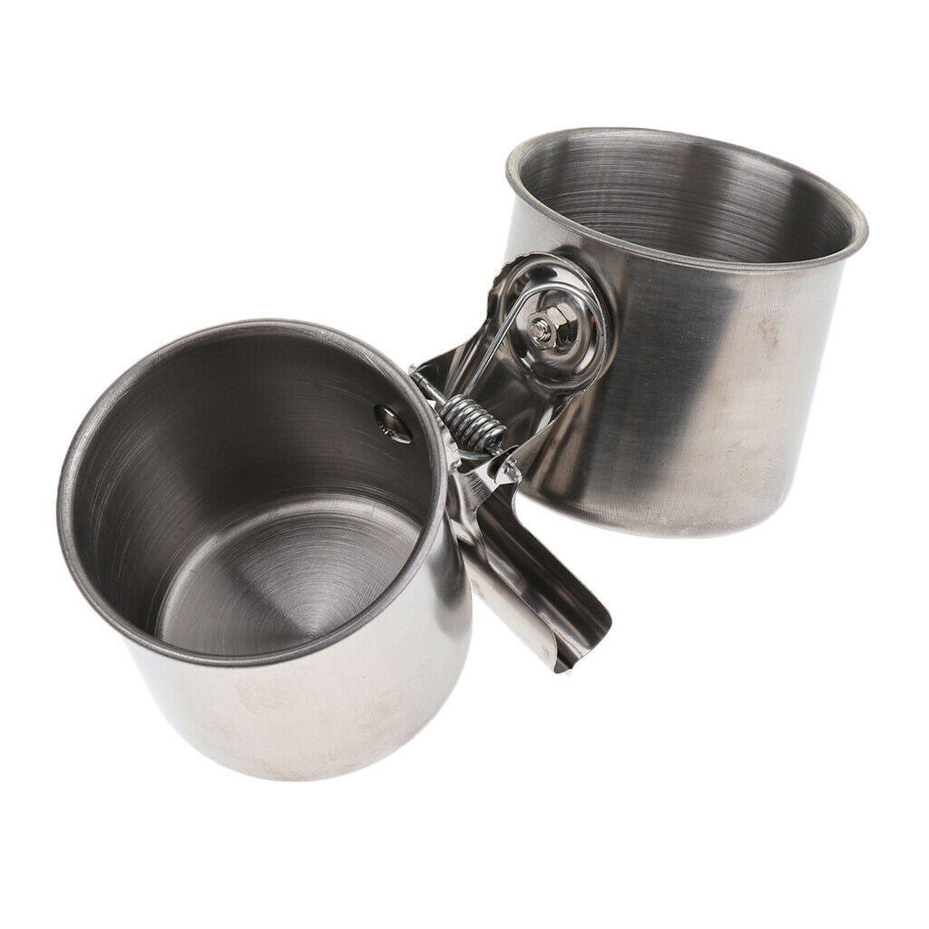 Food water feeding bird double cup with clip stainless steel