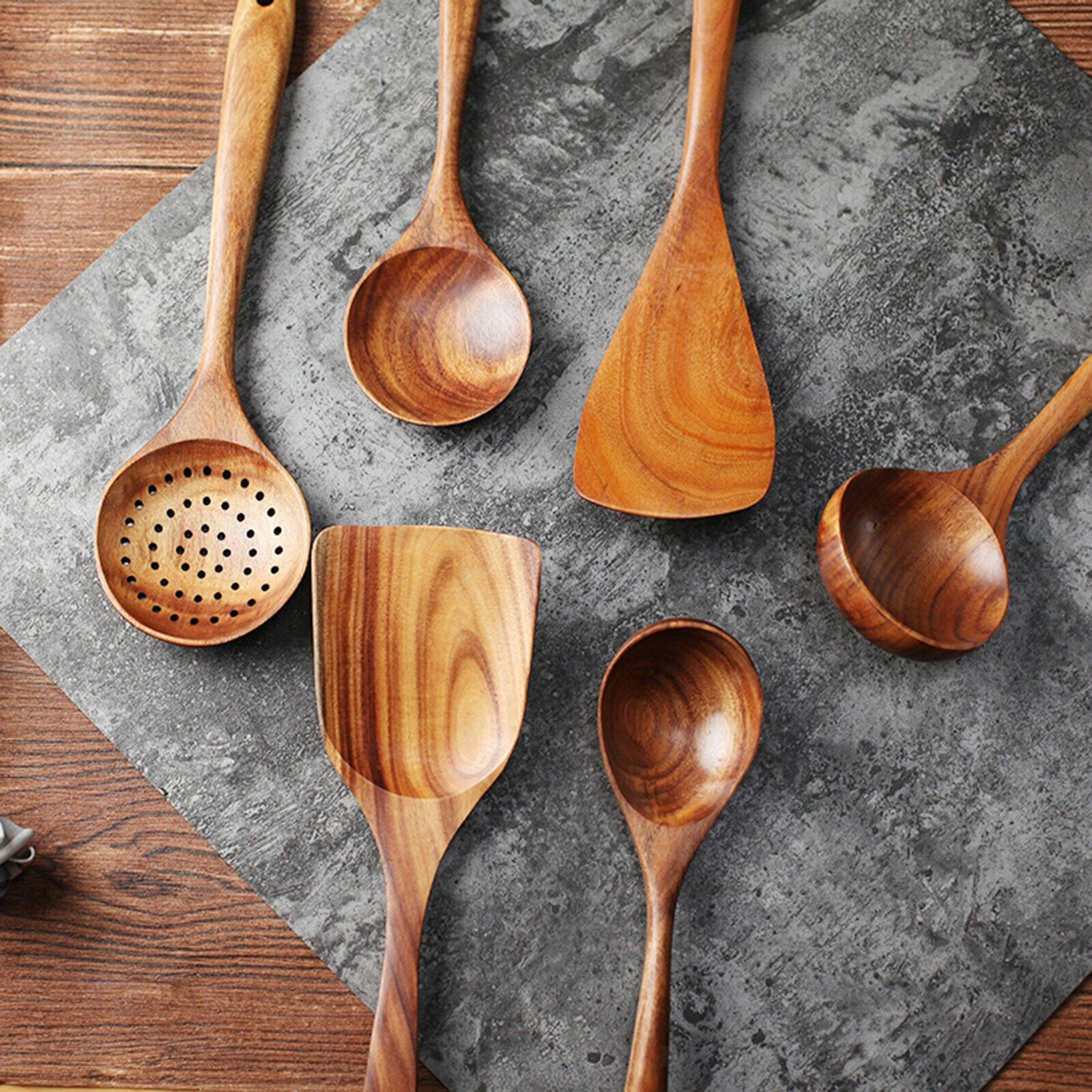 7pcs Kitchen Utensil Set Spoon Scoop Spatula with Wood Handle Gift