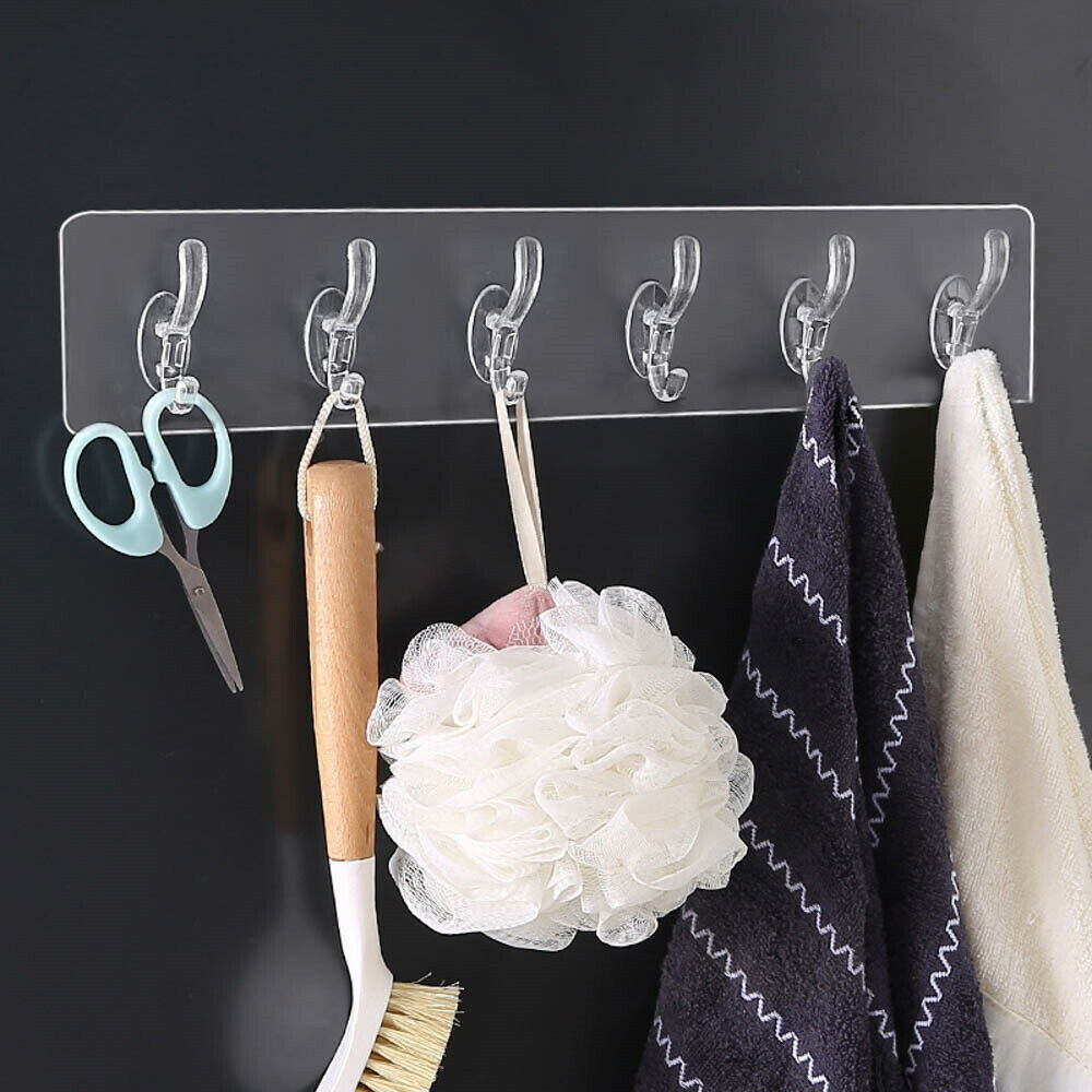 Adhesive Sticky Hooks Heavy Duty Wall Seamless Clear Hooks Hangers Tool US