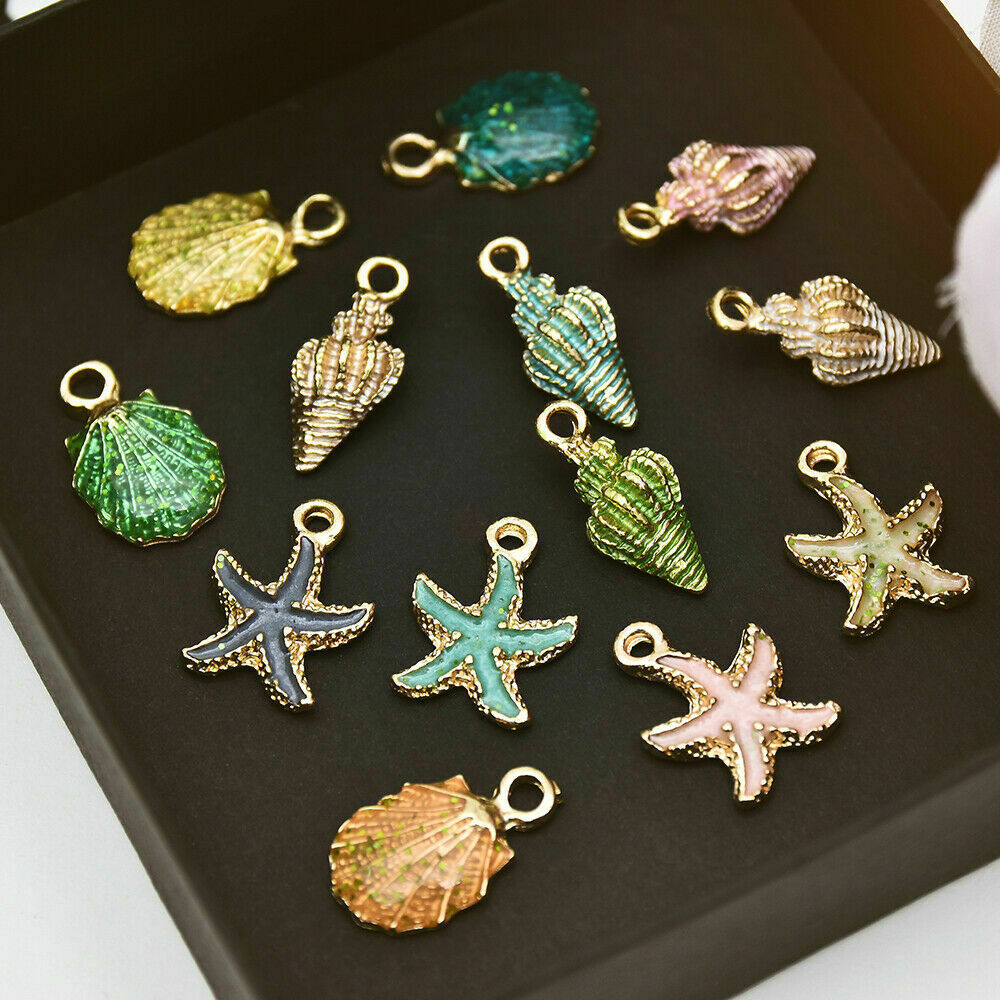 Wholesale 13 Pcs/Set Mixed Starfish Conch Shell Metal Pendant DIY Jewelry Making