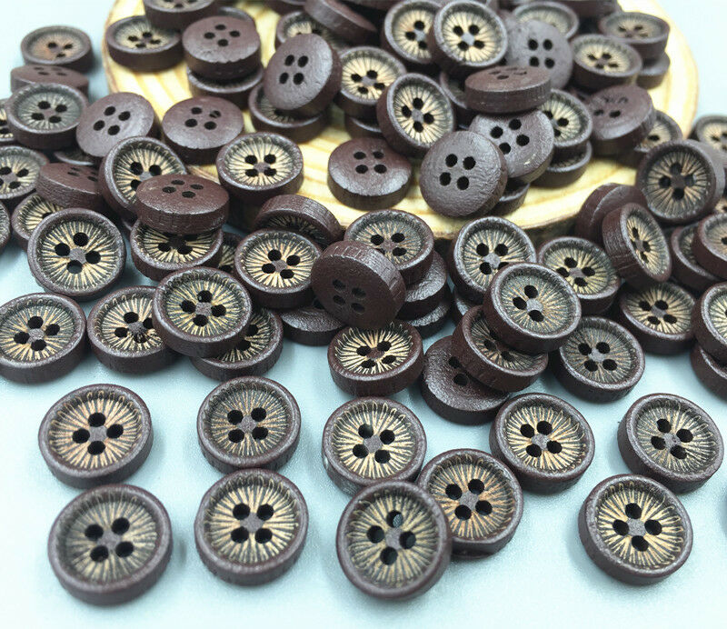 200pcs Wooden round sewing printing Buttons 4-holes scrapbooking 10mm