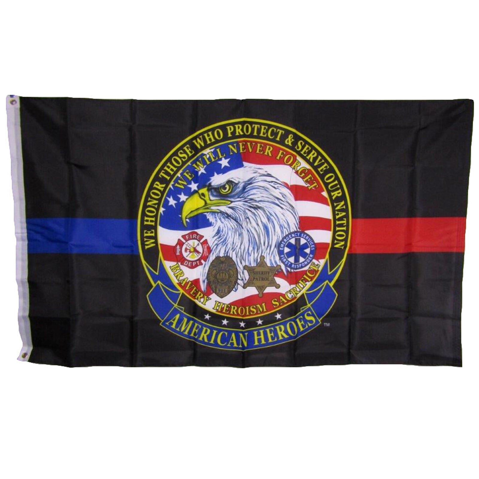 3x5 We Honor Who Protect Serve American Heroes Thin Blue Red Line Flag 3'x5'