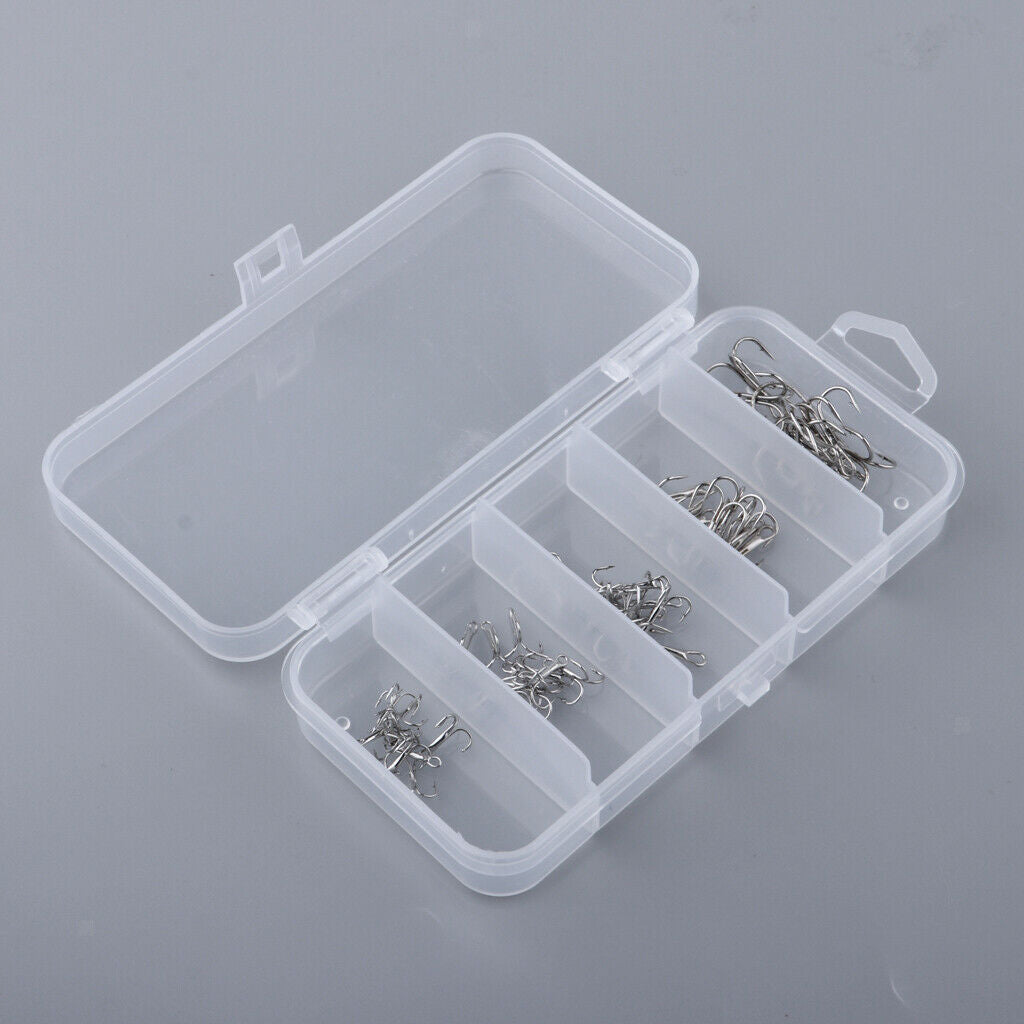 50pcs Fishing Treble Hooks Sharp Barb Lure Bait Fish Terminal Tackle Kit  S