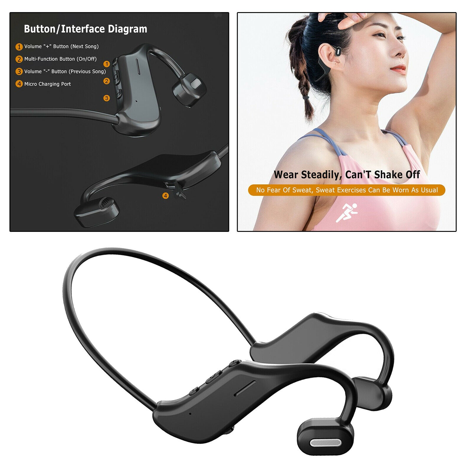 Wireless Bluetooth Headphones 5.0 IPX4 Headset Running Gym Workout Earhooks