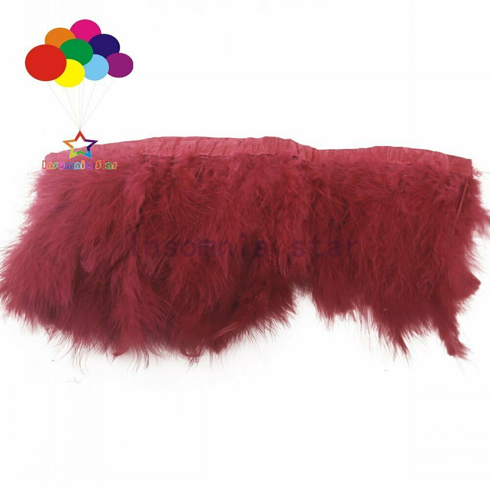 2 Meters 6-7" Turkey Marabou Feather Fringe Trim Decoration DIY Craft Wine red