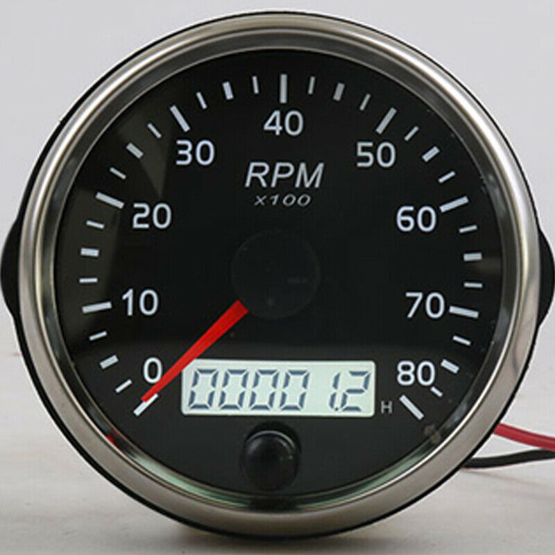 85mm 12V/24V 0-8000RPM Tachometer Gauge Tacho Meter w/ Digital LCD Hourmeter Kit