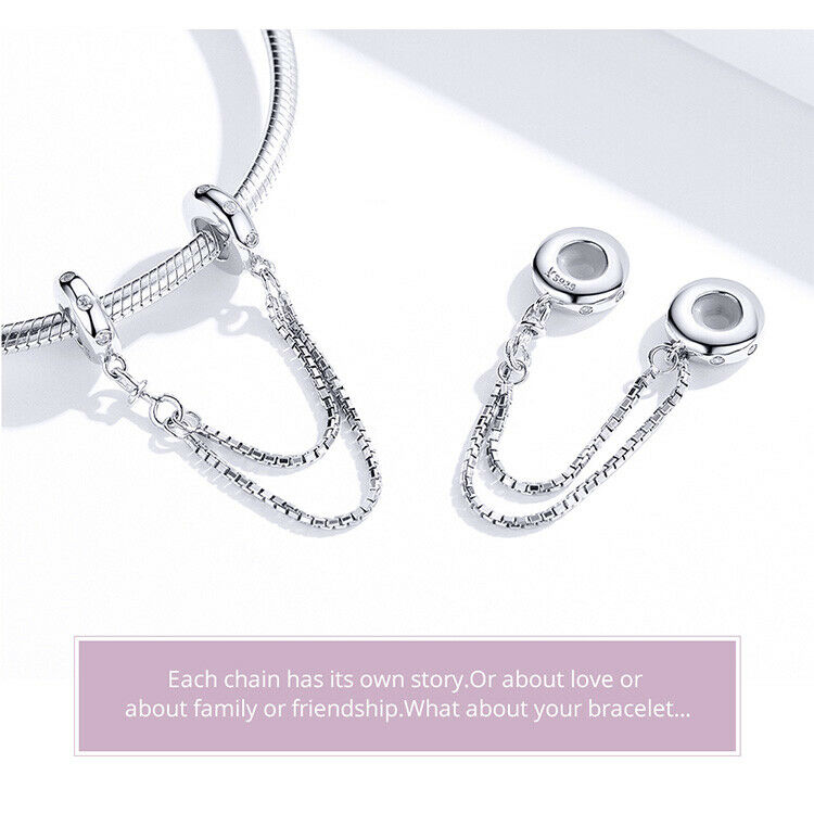 Fashion European CZ Safety chain Charm Spacer Beads Fit Necklace Bracelet DIY