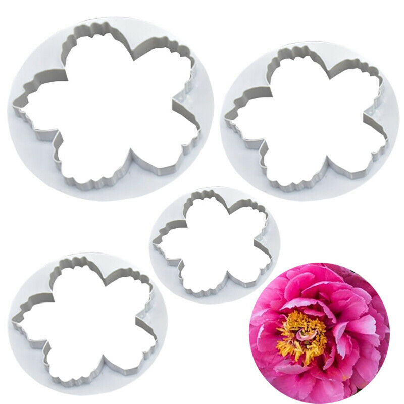 4PCS/set Peony Flower Mould Plastic Cutter Sets Fondant Mold Cake Too.l8