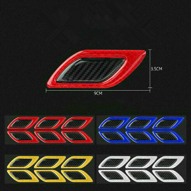 6x Blue Car Vent Edge Bumper Reflective Stickers Decals Carbon Fiber Patter
