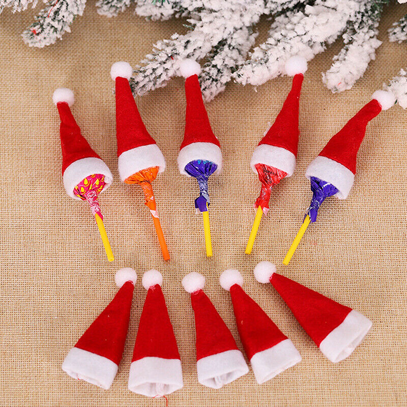 12pcs Christmas Decorative Hats Cutlery Holder Mini Santa Hats Lollipop Co JD