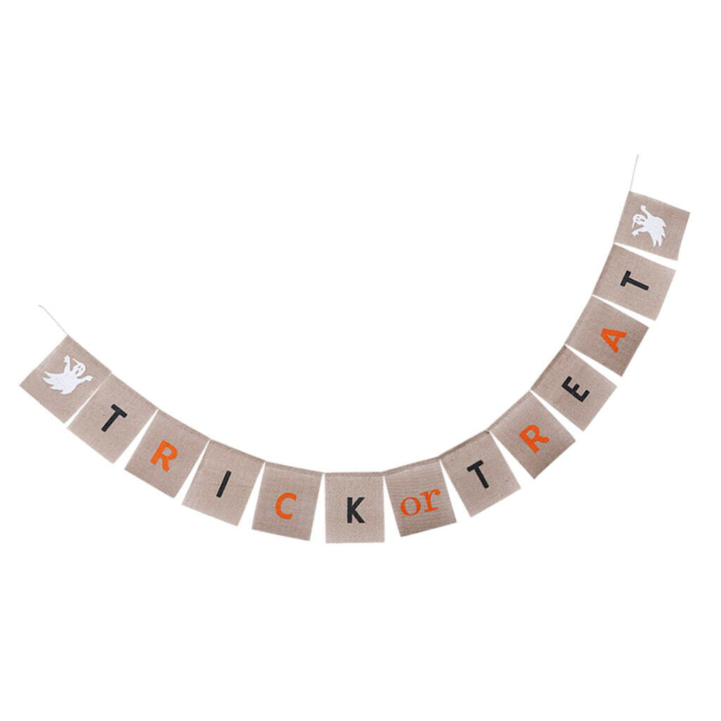 Trick or Treat Ghost Halloween Burlap Bunting Banner Garland Decoration