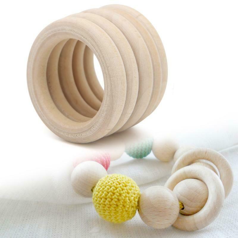 5Pcs Natural Wood Circle Ring Pendant Connectors Beads DIY Jewelry Findings 60mm