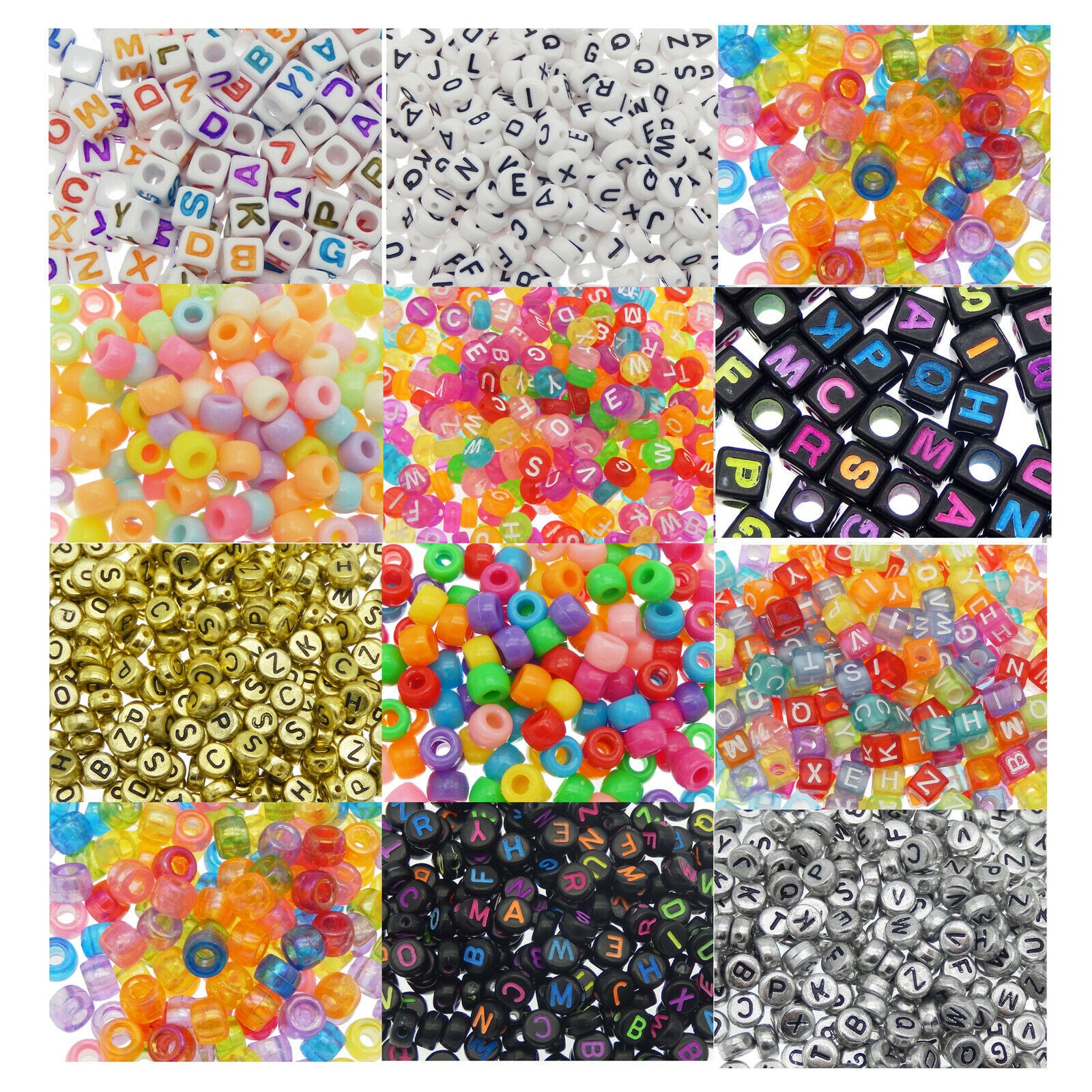 110 Mix Acrylic Pony Beads Alphabet For Bracelets DIY Loose Spacers Round Cube
