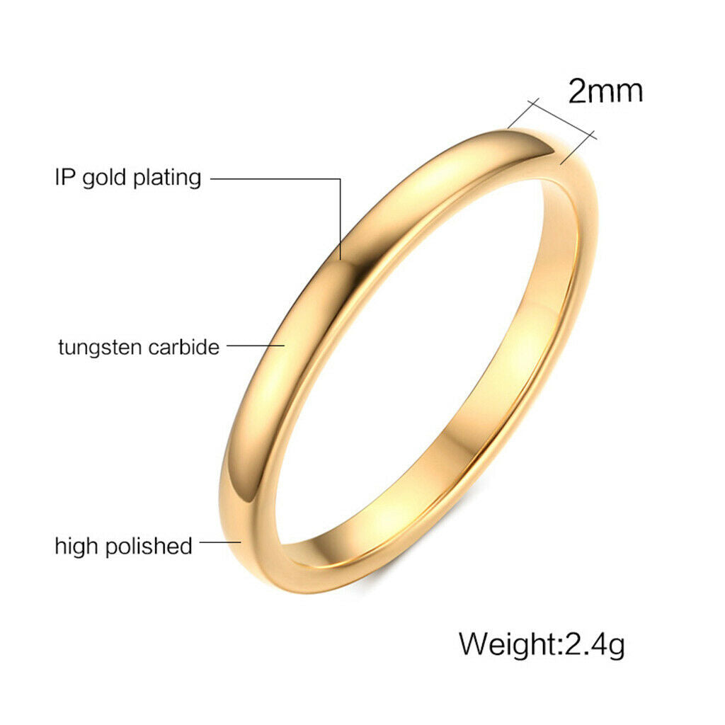 2mm High Polished Golden Simple Ring Fit Wedding Band Women's Ring 6 Yards