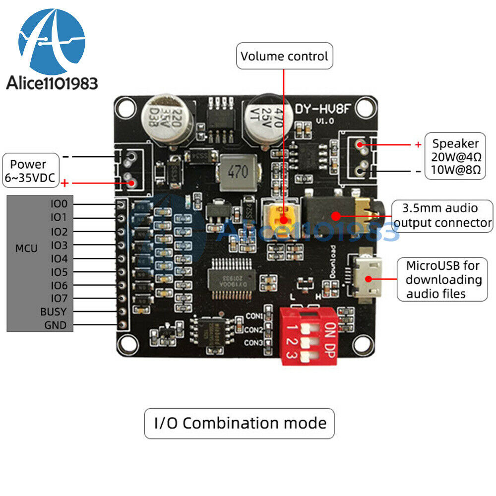 12V/24V Power Supply 10W/20W Voice Playback Module w/ 8M Byte Flash MP3 Player