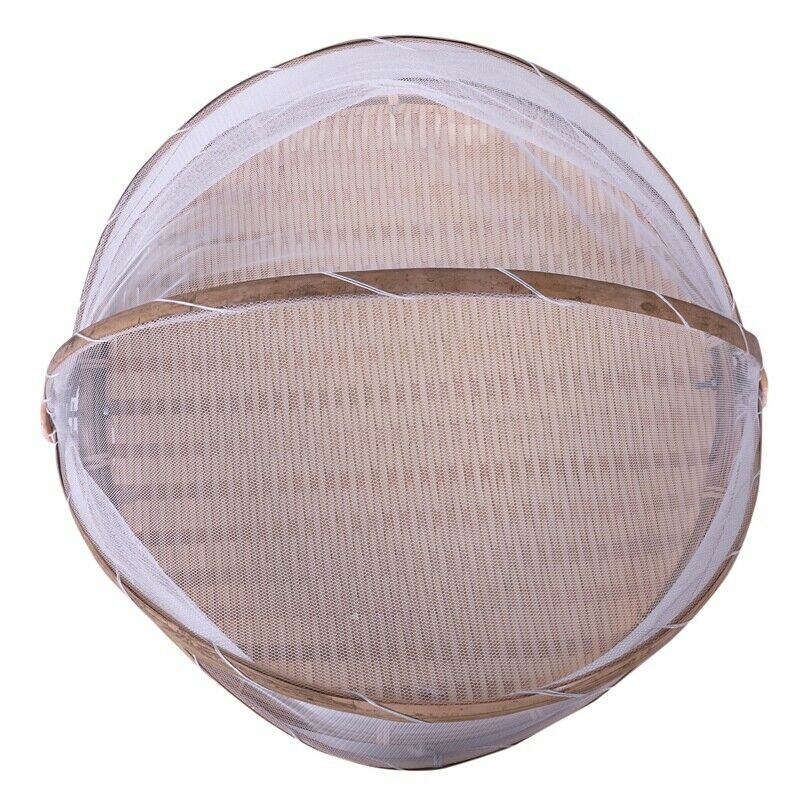 Handmade Bamboo Woven Bug Proof Wicker Basket Dustproof Picnic Fruit Tray FoodG8