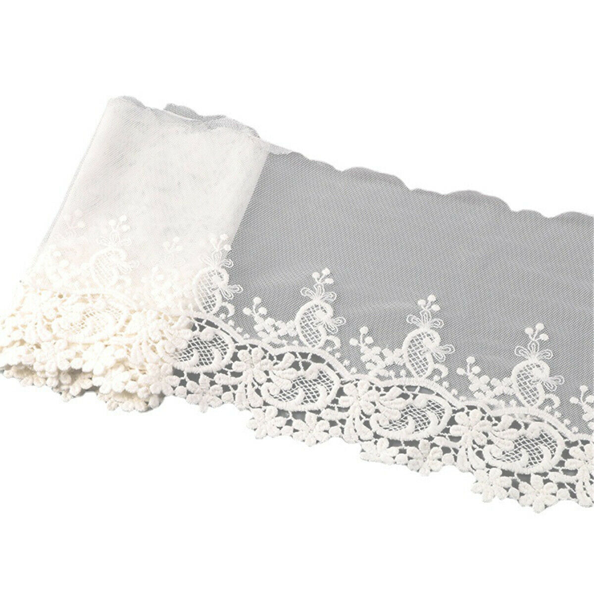White Pleated Floral Lace Edge Trim Wedding Dress Fabric Sewing DIY Craft 1Yard