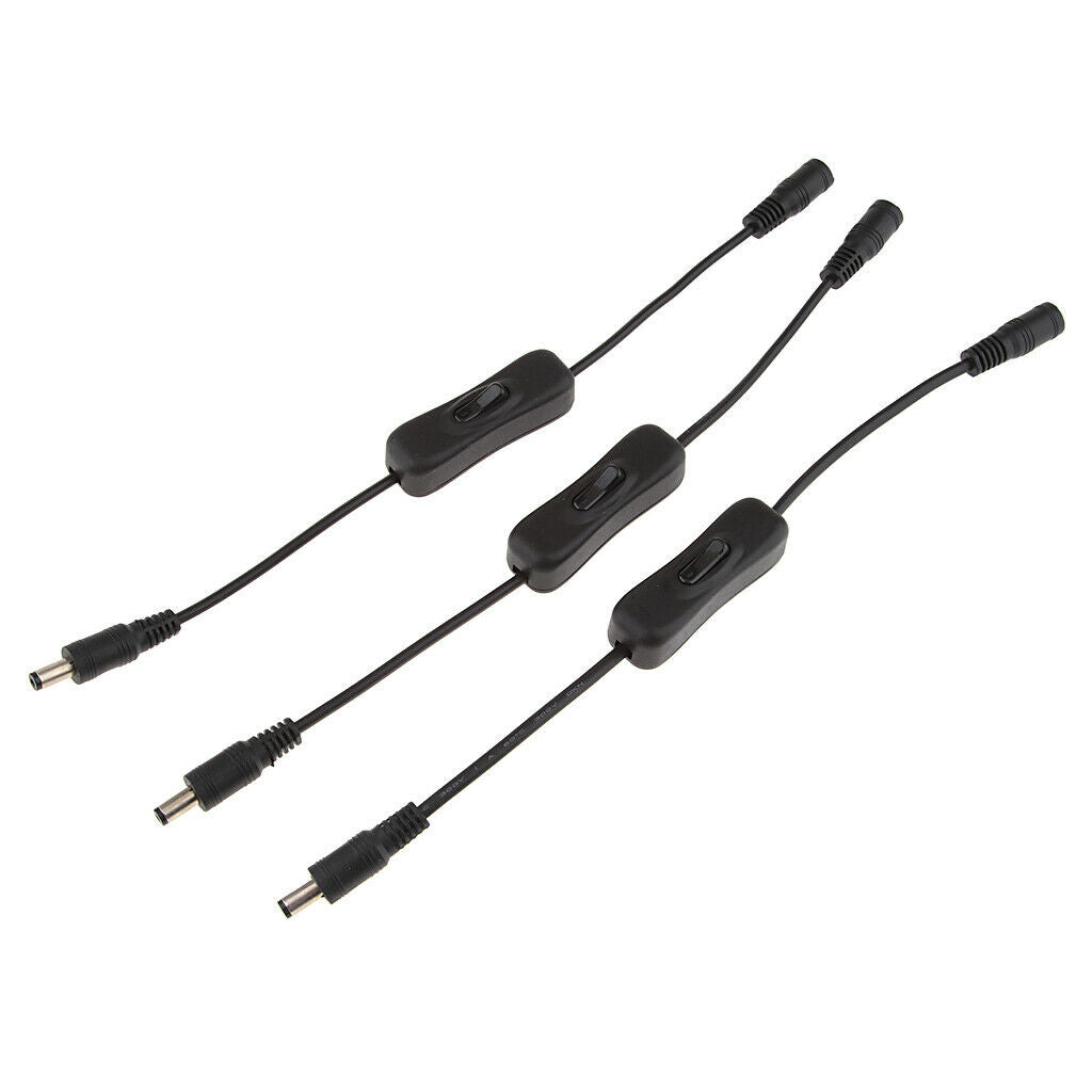 3Pcs Handy LED Strip Light DC Inline On/Off Switch Cable 5.5x2.1mm for CCTV