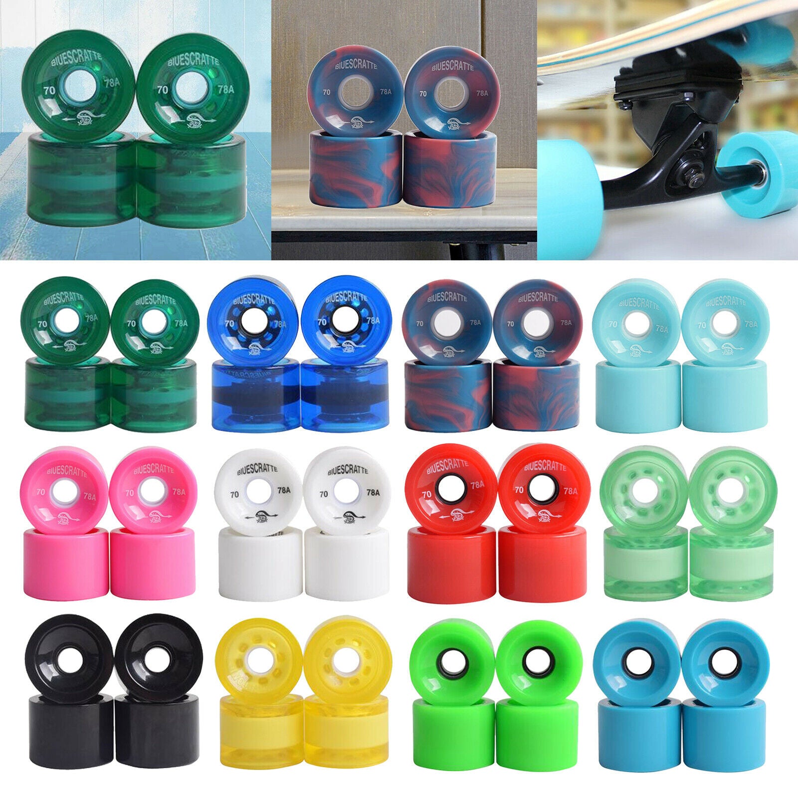 2X 4x 78A Hardness Skateboard Wheels 70X51mm Longboard Roller Parts Green