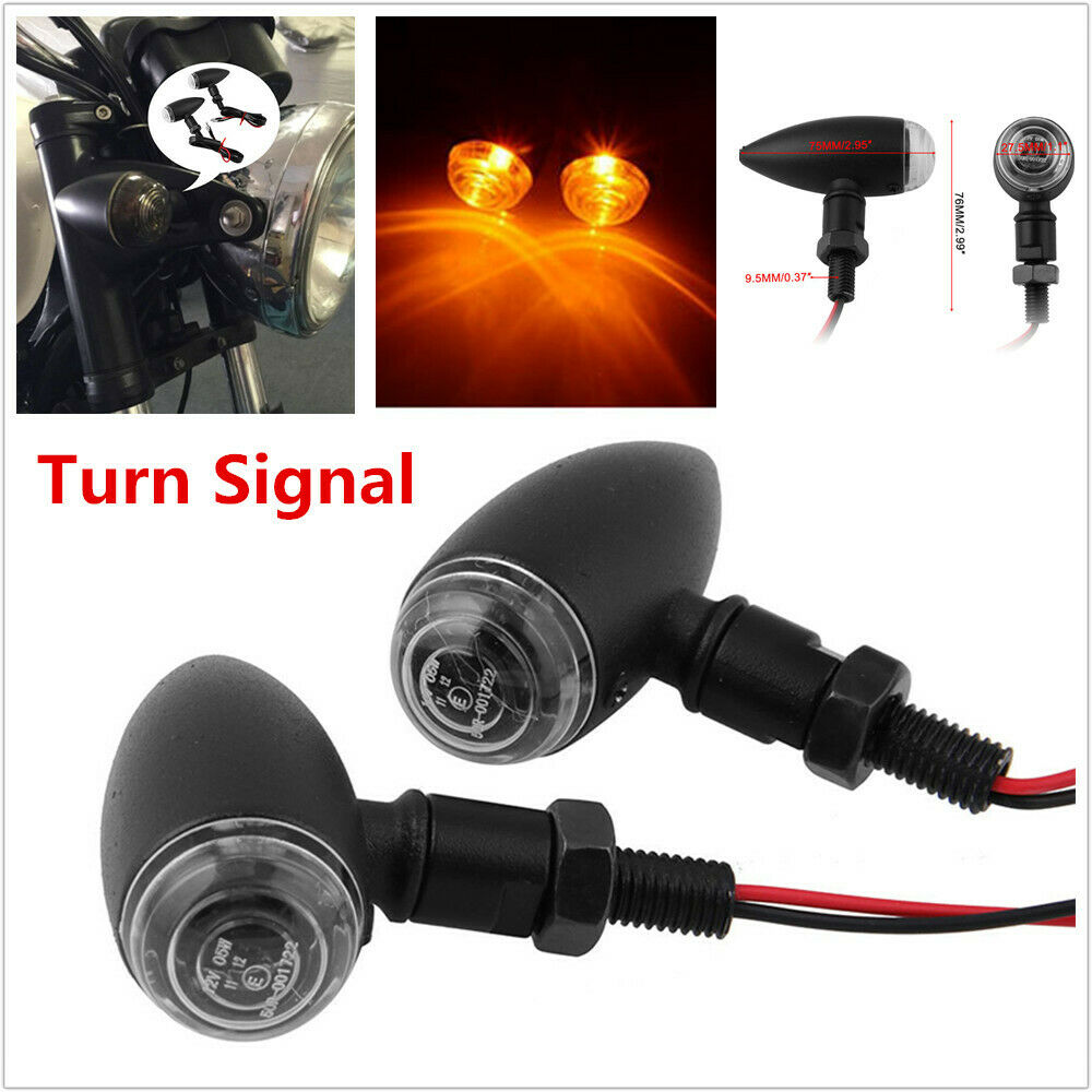 2PCS Motorcycle Bikes LED 2 Wires Turn Signal Blinker Light Bullet Universal Kit