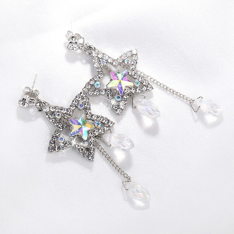 Star Crystal Rhinestone Ear Studs Drop Dangle Earrings Wedding Jewelry Gifts Pip
