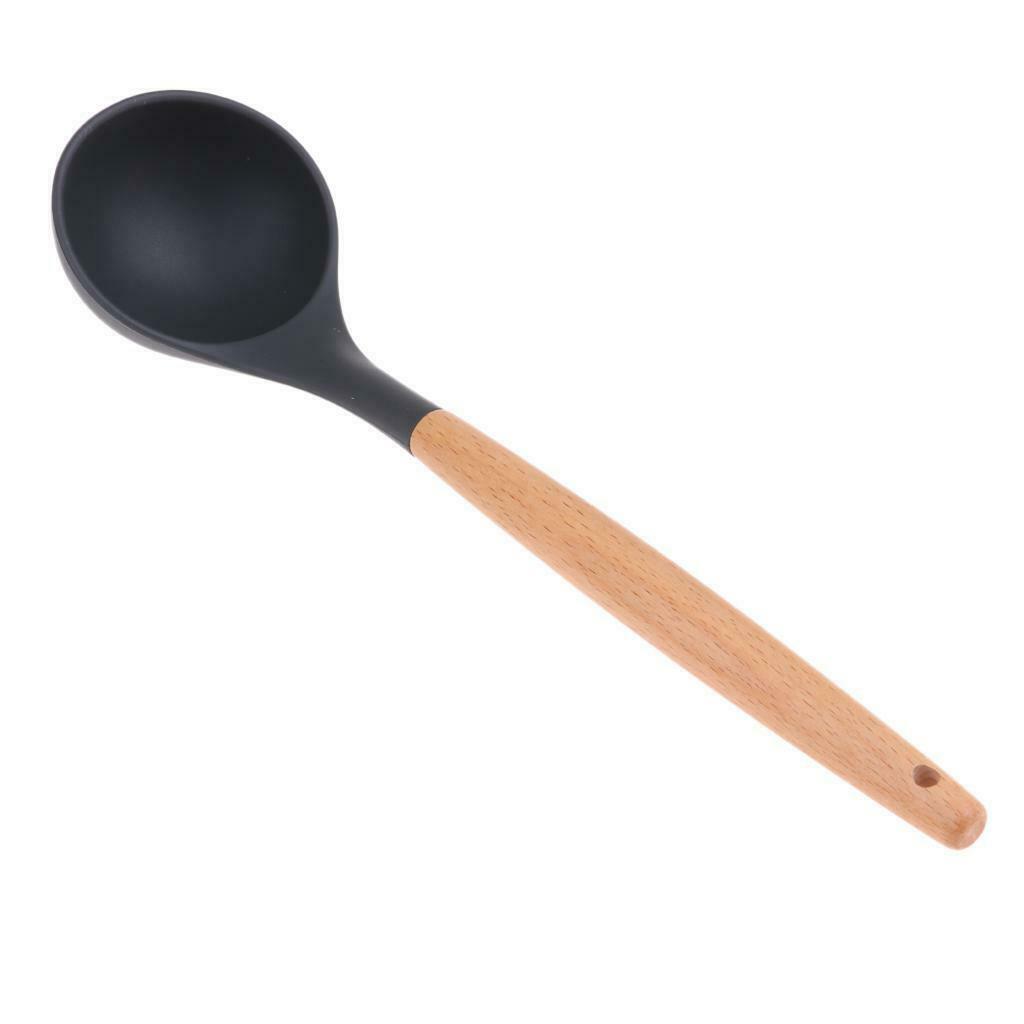 Outdoor Camping Kitchen Utensil Set Silicone Cooking Tool with Wood Handle B