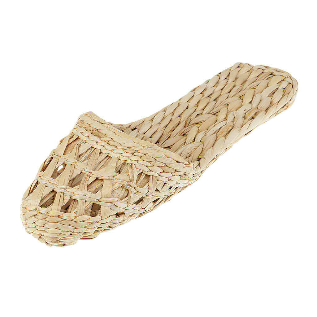 1 Pair Of Hand Knitted Straw Rattan Slippers - Natural, Size 41