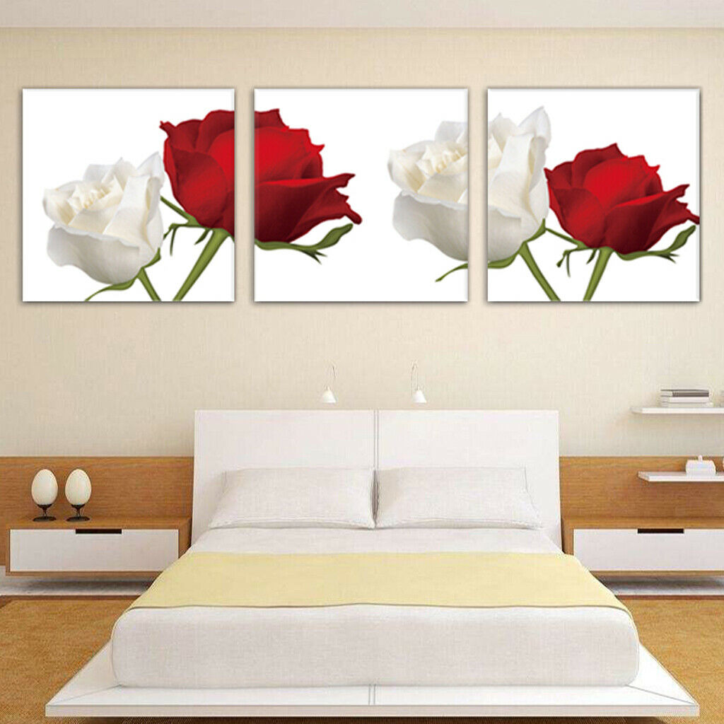 3 Panel Red And White Roses Paintings On Canvas Artwork Picture Print