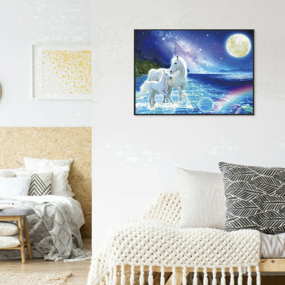 Two Horses DIY Diamond Painting Full Round Drill Rhinestone Cross Stitch @