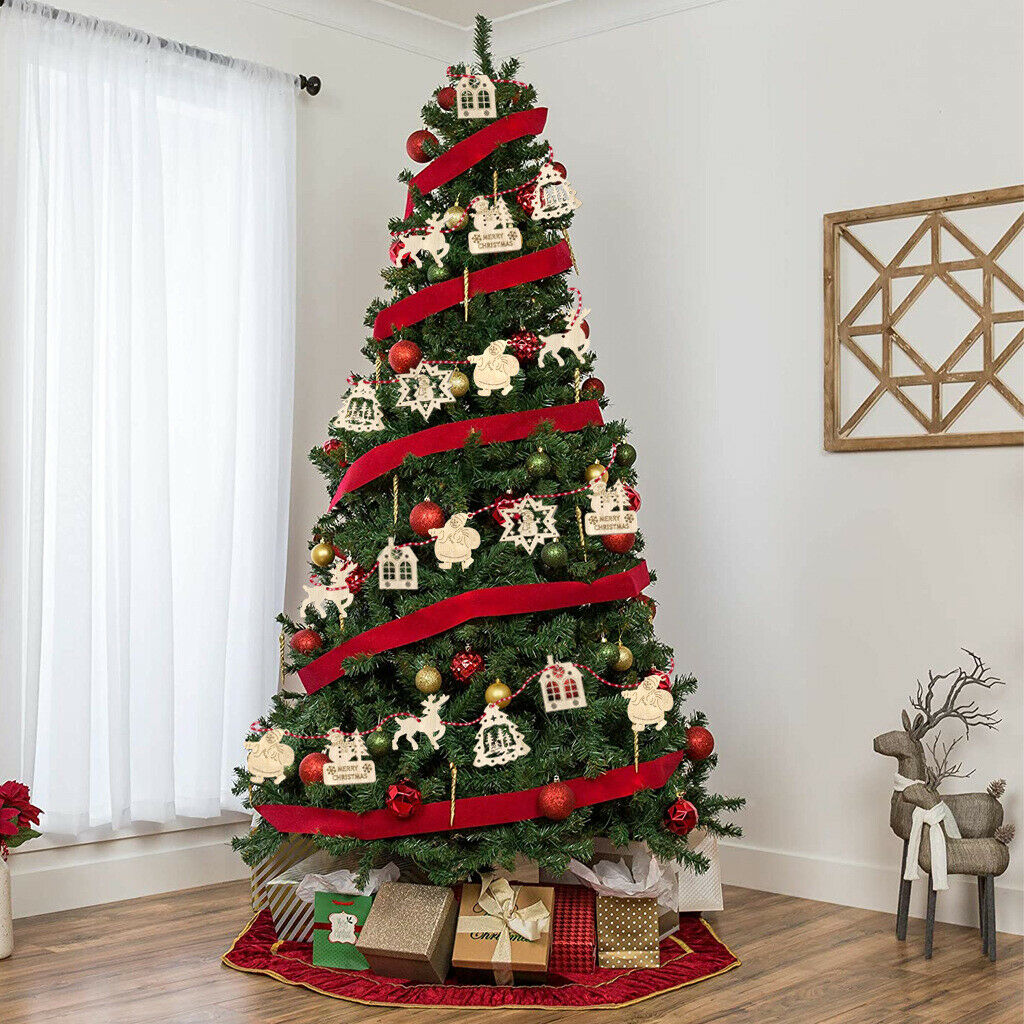 62pack Christmas Wood Chip Tree Ornaments Hanging Pendant Decoration DIY Crafts