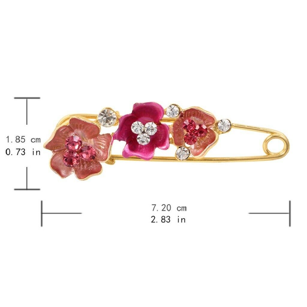 Women's Crystal Rhinestone Camellia Flower Brooch Pin Golden Tone Red