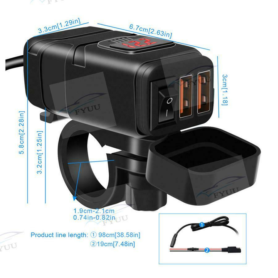 Motorcycle Handlebar DC12V QC3.0 Fast Charging Motor Phone Charger + Voltmeter