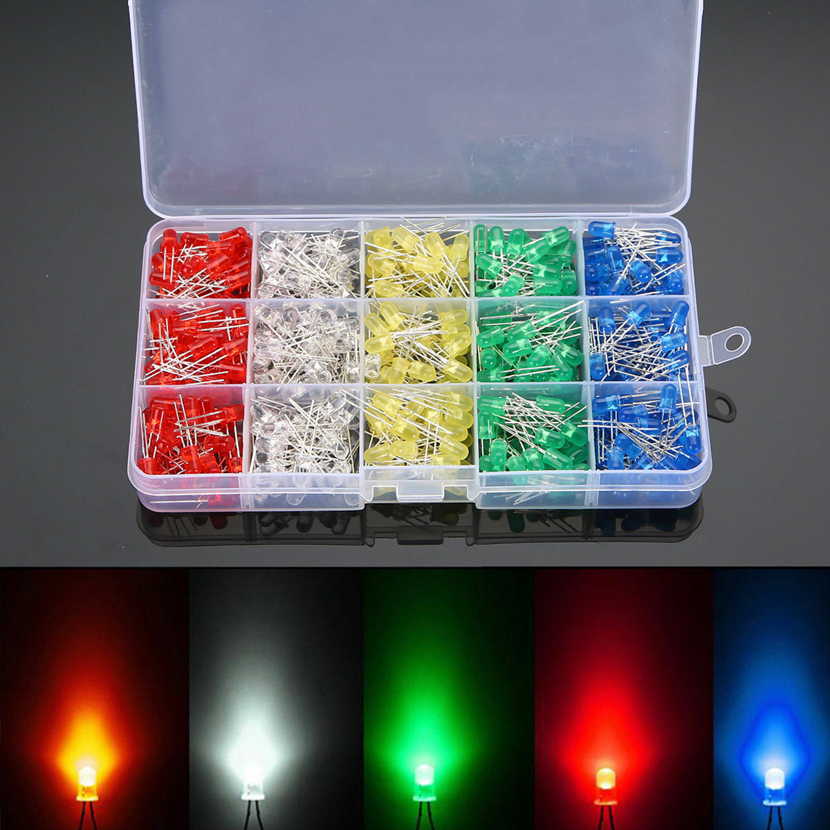 500pcs 5mm LED Light Emitting Diod White Red Blue Green Yellow Assorted DIY Set