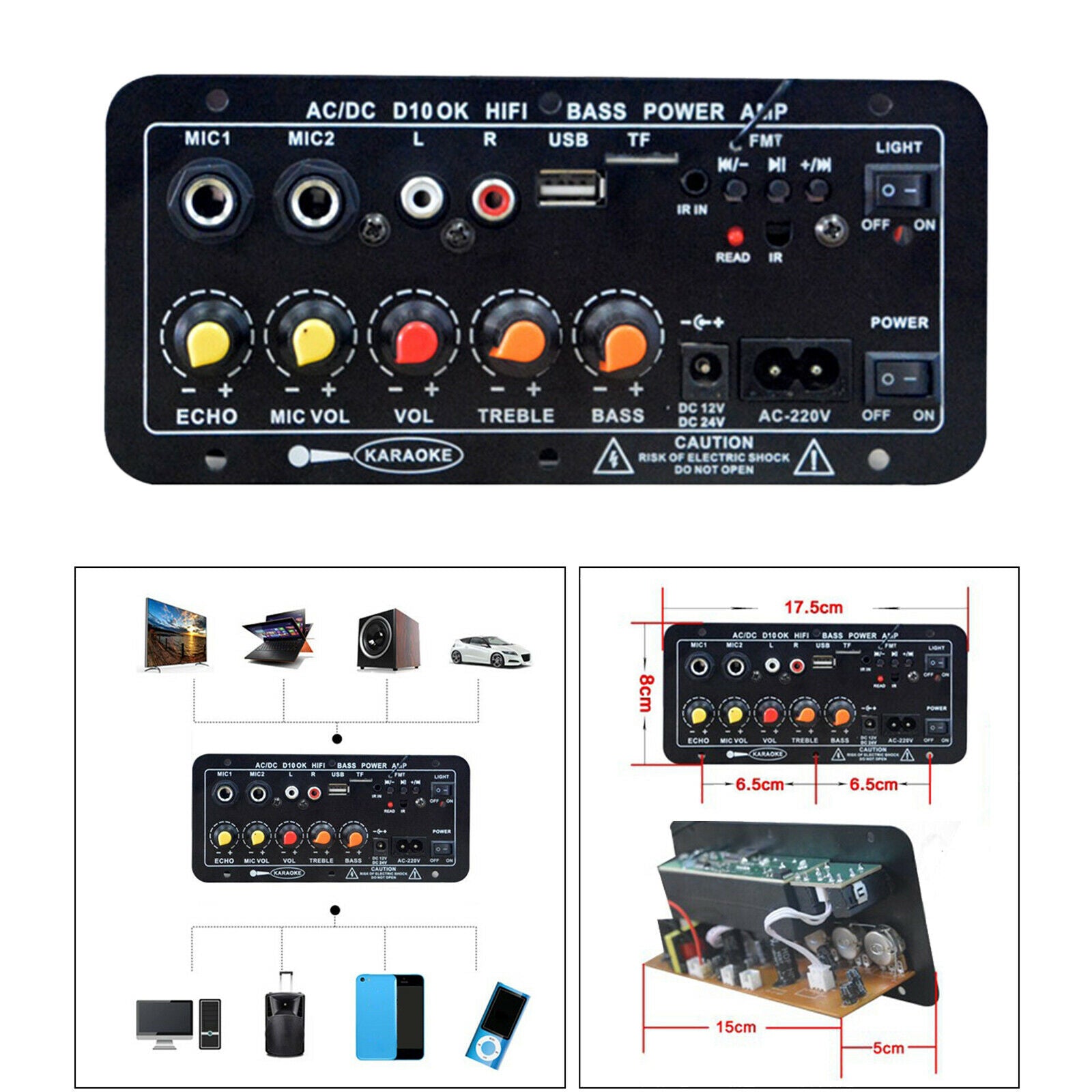Bluetooth Board 30-120W Car Karaoke Subwoofer Mono Stereo Bluetooth Speaker